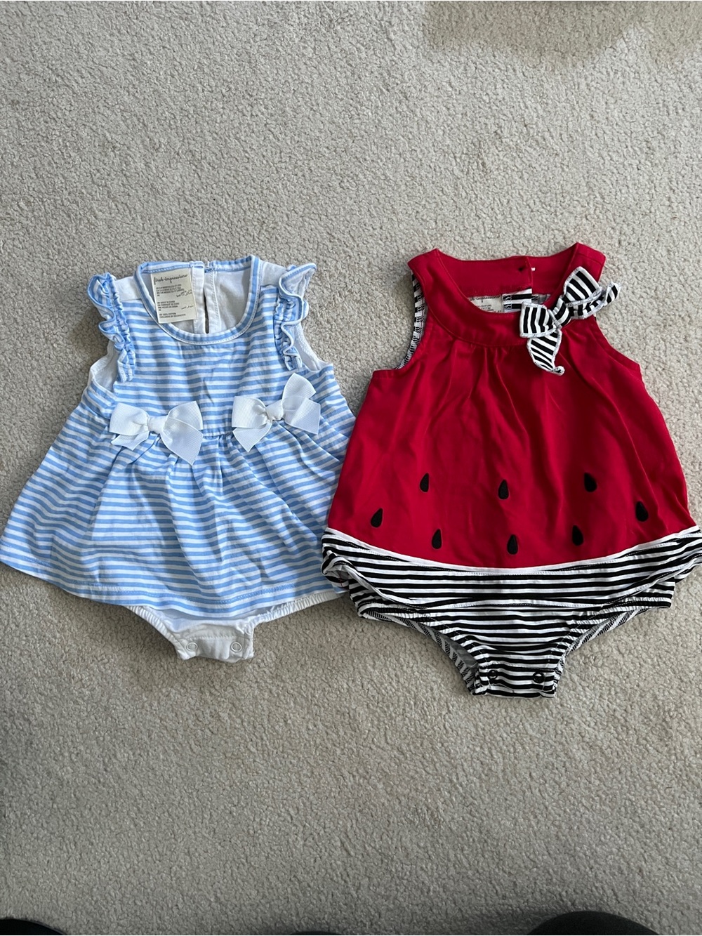 Baby girl First Impressions Rompers set of 2; 3-6 months; watermelon; stripes